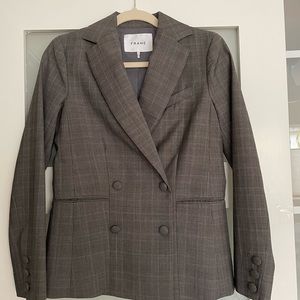 Frame plaid double breasted jacket. Tan multi color. Size 0. Gently worn.